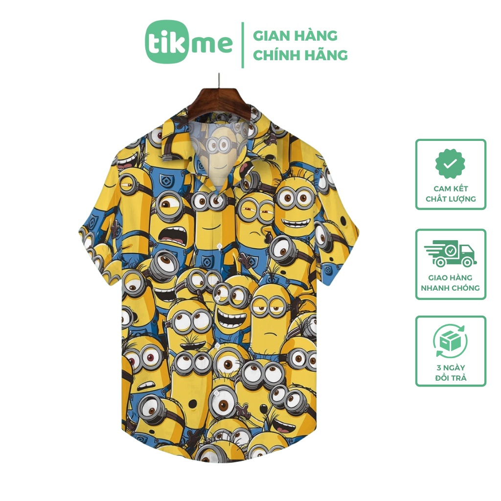 Áo Sơ Mi Đi Biển Hawaii TIKME Tay Ngắn Unisex Size XS-2XL Chất Polyester Mềm Nhẹ In Hình Minions