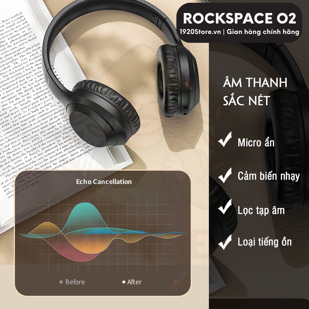 Headphone Tai Nghe Bluetooth Chụp Tai Rockspace O2 Có MIC, Nghe Nhạc Đến 15H - Chính Hãng BH 12 Tháng