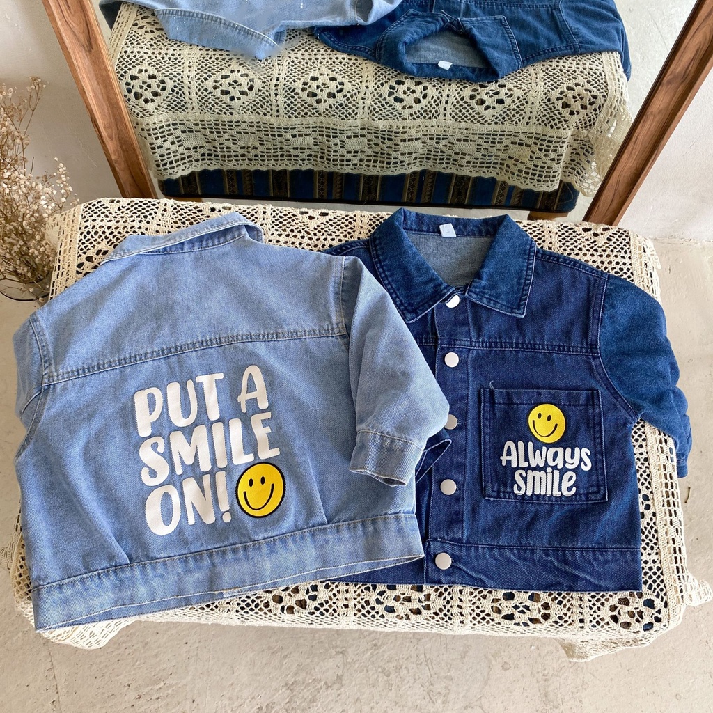 Áo khoác jean mặt cười 2 màu cho bé trai bé gái phong cách Hàn Quốc  B73-21249