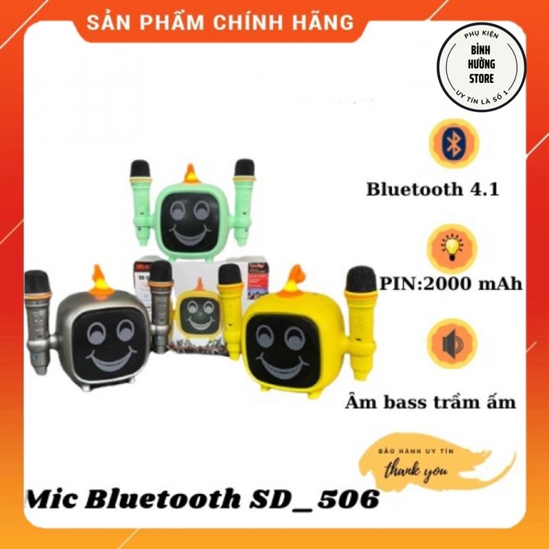 Loa bluetooth karaoke SD 506 tặng kèm 2 mic hát không dây, Loa buletooth xách tay, Bảo hành 6 tháng