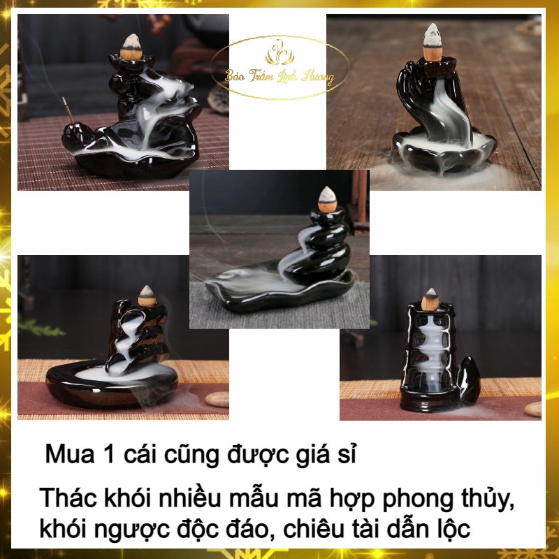 ( Giá Sỉ ) Thác Khói Nụ Trầm Hương Lư Xông Đốt Nhang Đồ Thờ Phong Thủy Phật Giáo Bằng Gốm Sứ - BẢO TRẦM LINH HƯƠNG