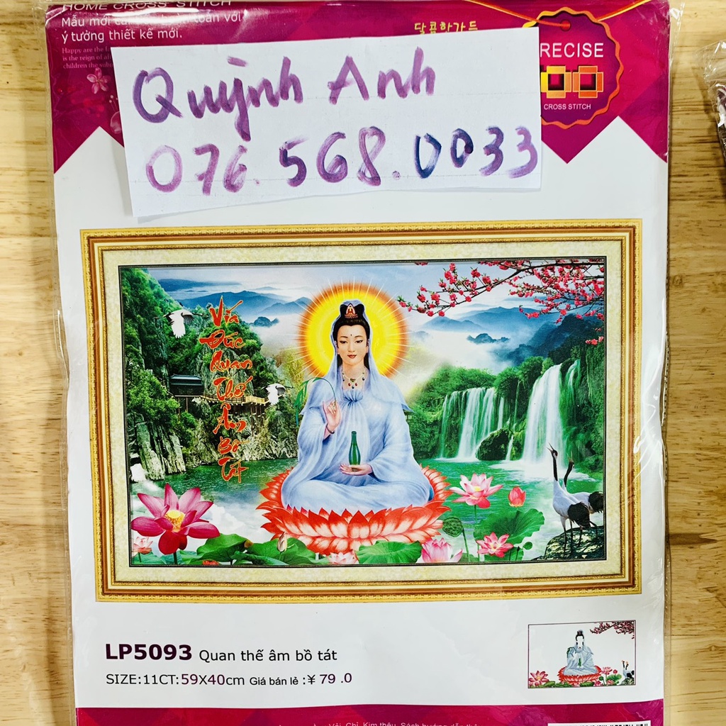 Tranh thêu PHẬT QUAN ÂM 88966 (59x40cm) chưa thêu 3d lp5093