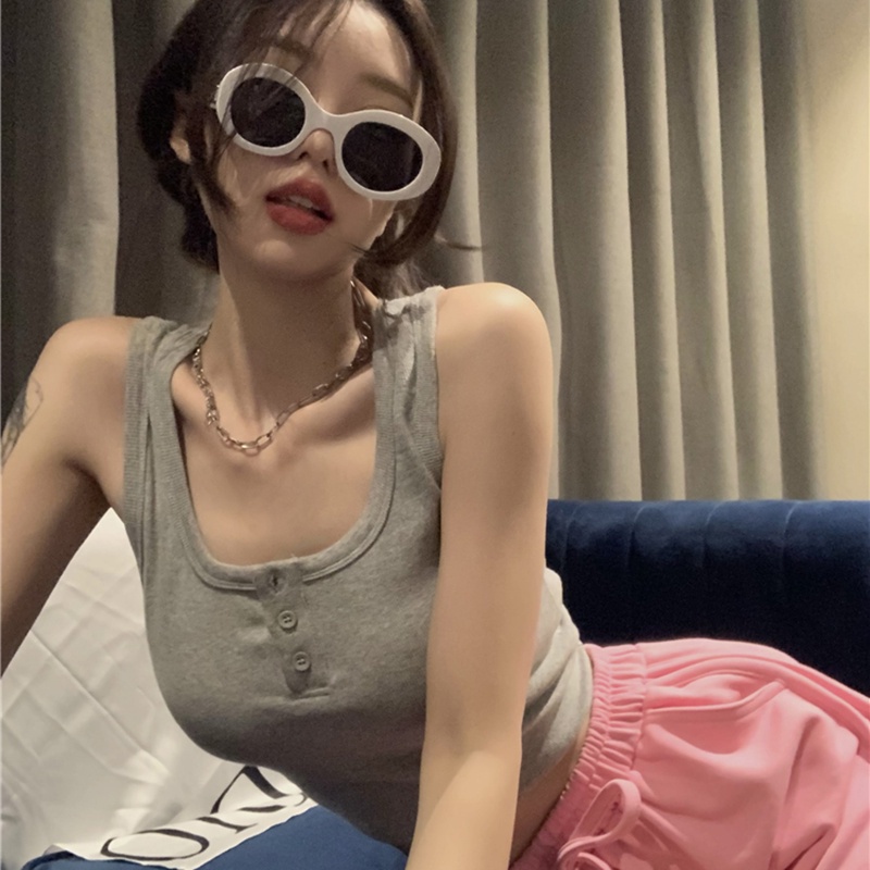 Áo dệt kim sát nách IELGY dáng ngắn thời trang cao cấp cho nữ