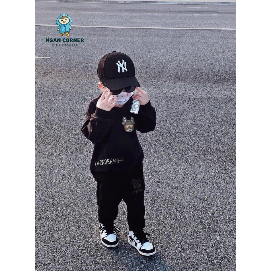 Bộ nỉ da cá dài tay chó lifework  kèm mũ n.y cho bé0