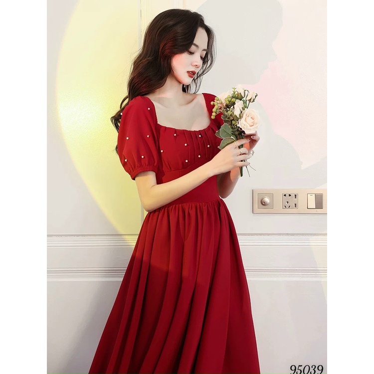 (HCM) Đầm xoè đính ngọc cổ vuông siêu sang trọng - tôn dáng sành điệu tiểu thư cho các chị em KME FASHION