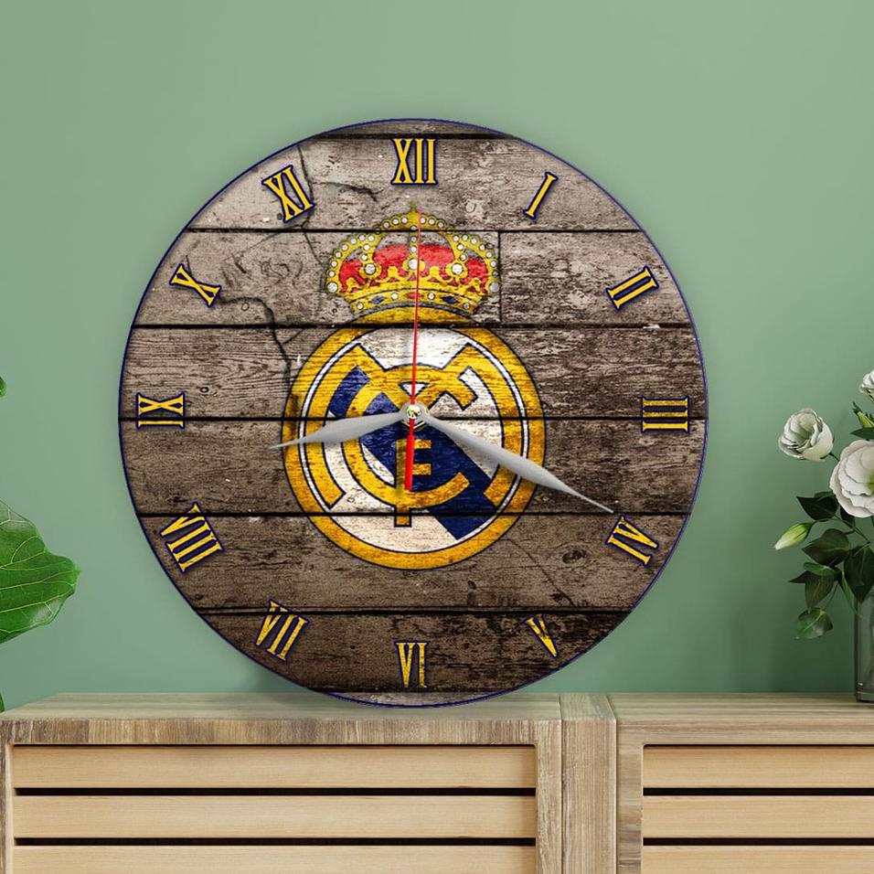 Giá rẻ nhất... Đồng Hồ Treo Tường Bằng Gỗ In Logo REAL MADRID Độc Đáo Trang Trí Nhà Cửa