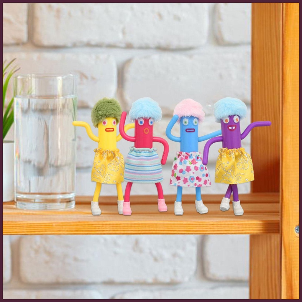 Bộ 4 Mô Hình Nhân Vật Hoạt Hình Nhảy Múa Xúc Xích Bằng PVC Mềm Mại