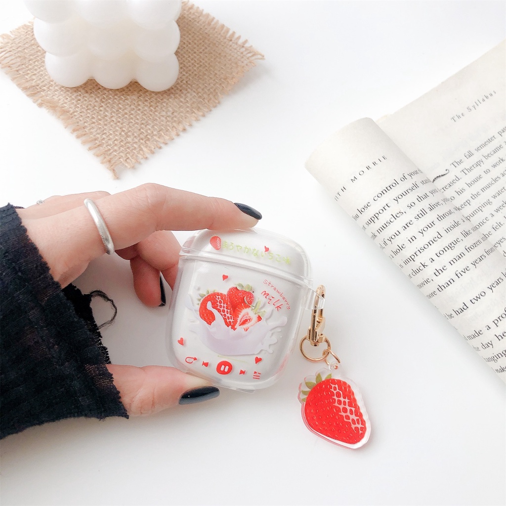 Vỏ Bảo Vệ Hộp Sạc Tai Nghe Airpod Bằng TPU Mềm Trong Suốt Hình Trái Cây Hoạt Họa + Dây Treo Chống Sốc Hiệu Baseus ENCOK W04 / W04 pro tws