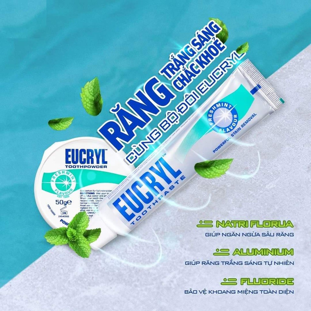 Combo Kem Đánh Răng Eucryl 62g + Bột Tẩy Trắng Răng Eucryl 50g