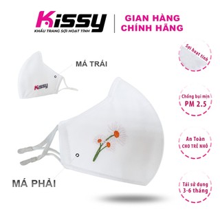 Khẩu trang vải 3 lớp kissy người lớn size họa tiết thêu chữ và chống bụi mịn hiệu quả