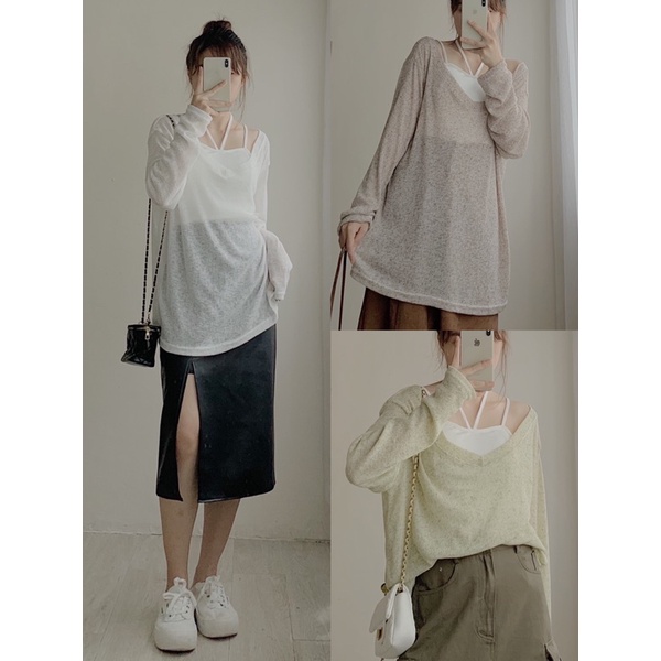 Set áo len mongtogi form rộng kèm áo bra 816