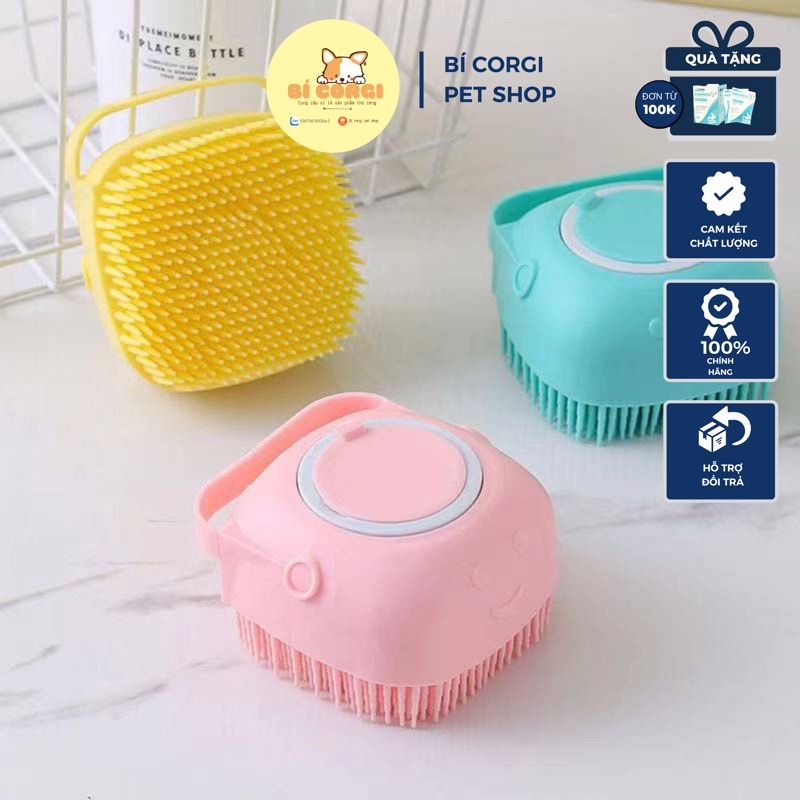 Bàn chải tắm cho chó mèo Silicon cao cấp mềm mại, có ngăn đựng sữa tắm tiện dụng