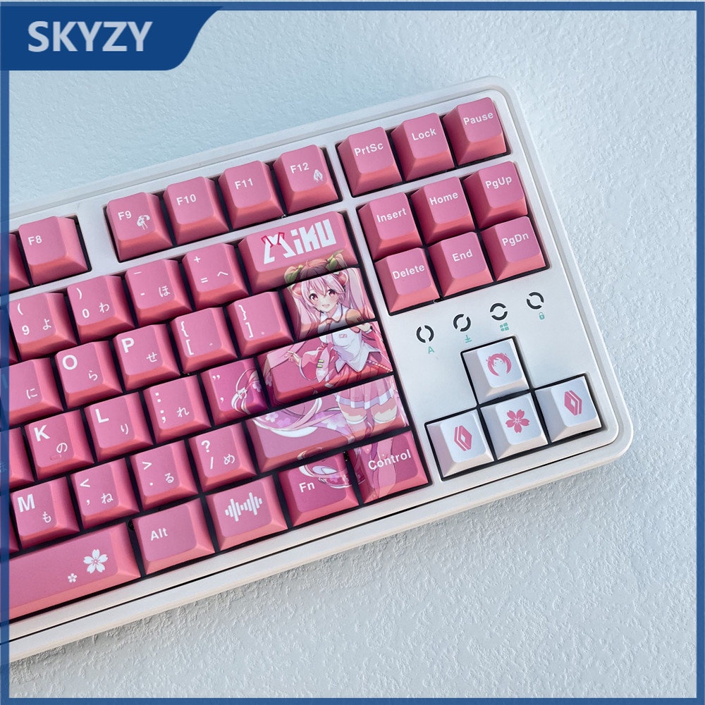 142 Phím Hatsune Miku Keycaps Cherry Profile Pink Anime PBT Dye Sub Bàn phím cơ Keycap Set