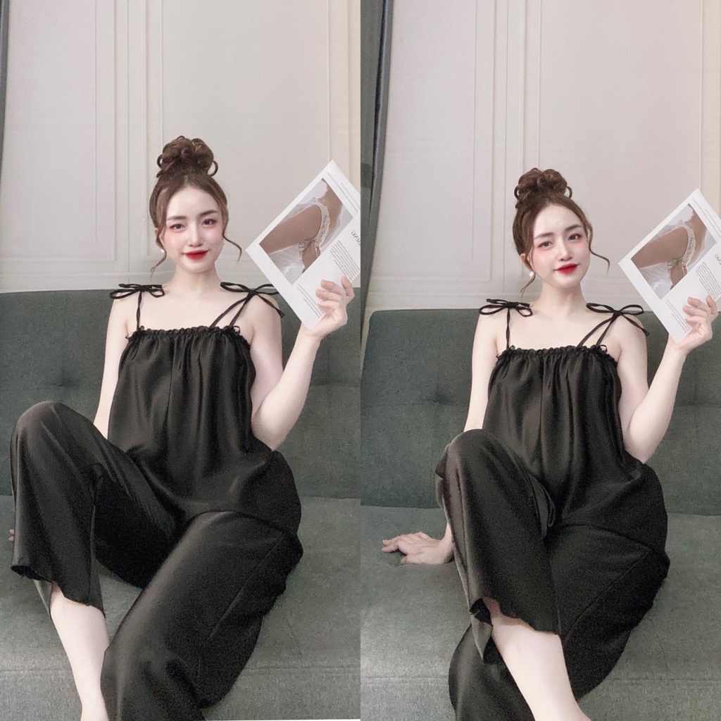 🍀🍀Ưu đãi giá rẻ💕đồ ngủ bèo vai lụa satin dễ thương quần dài
