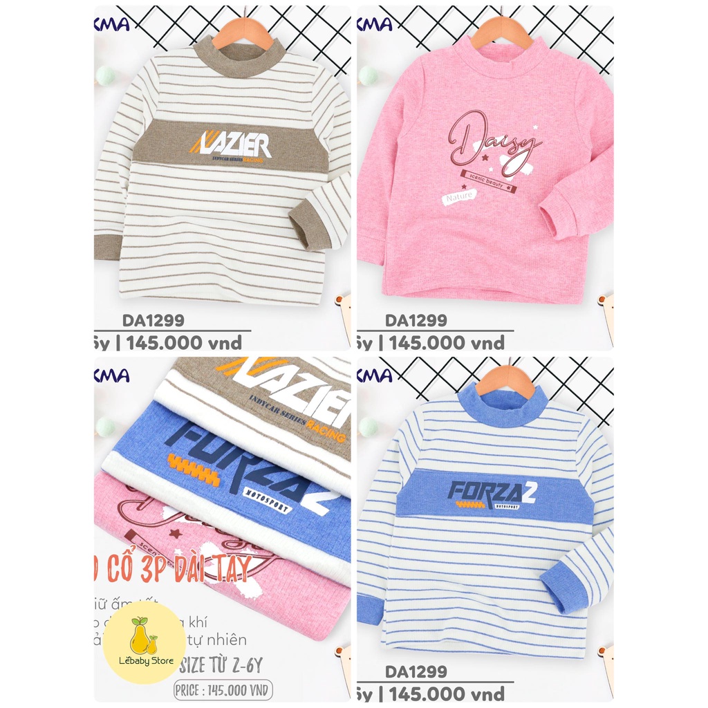 (2-6Y) Áo cổ 3p dài tay vải cotton dày vừa in họa tiết cho bé DMA392 - DOKMA