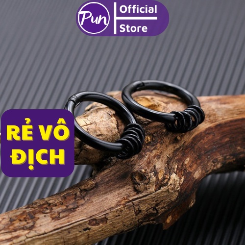 Khuyên tai tròn nam nữ Punstore màu bạc đen đơn giản đẹp nhỏ xinh cao cấp - HT HPer
