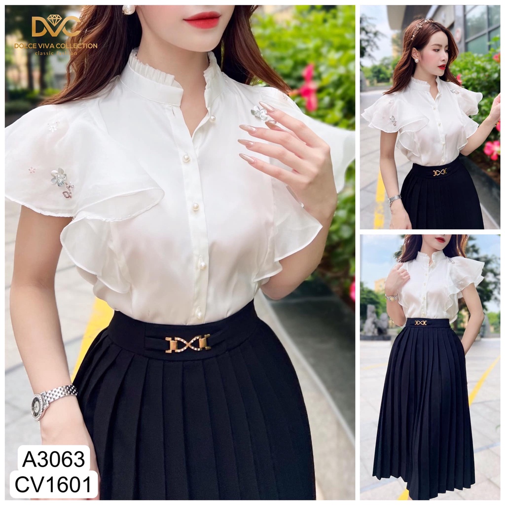 Áo sơ mi tay cánh tiên cúc ngọc thiết kế cao cấp A3063- DVC