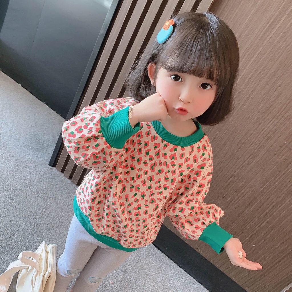 Áo Sweater Tay Dài In Họa Tiết Da Báo Phong Cách Phương Tây Thời Trang Xuân Thu Cho Bé Gái