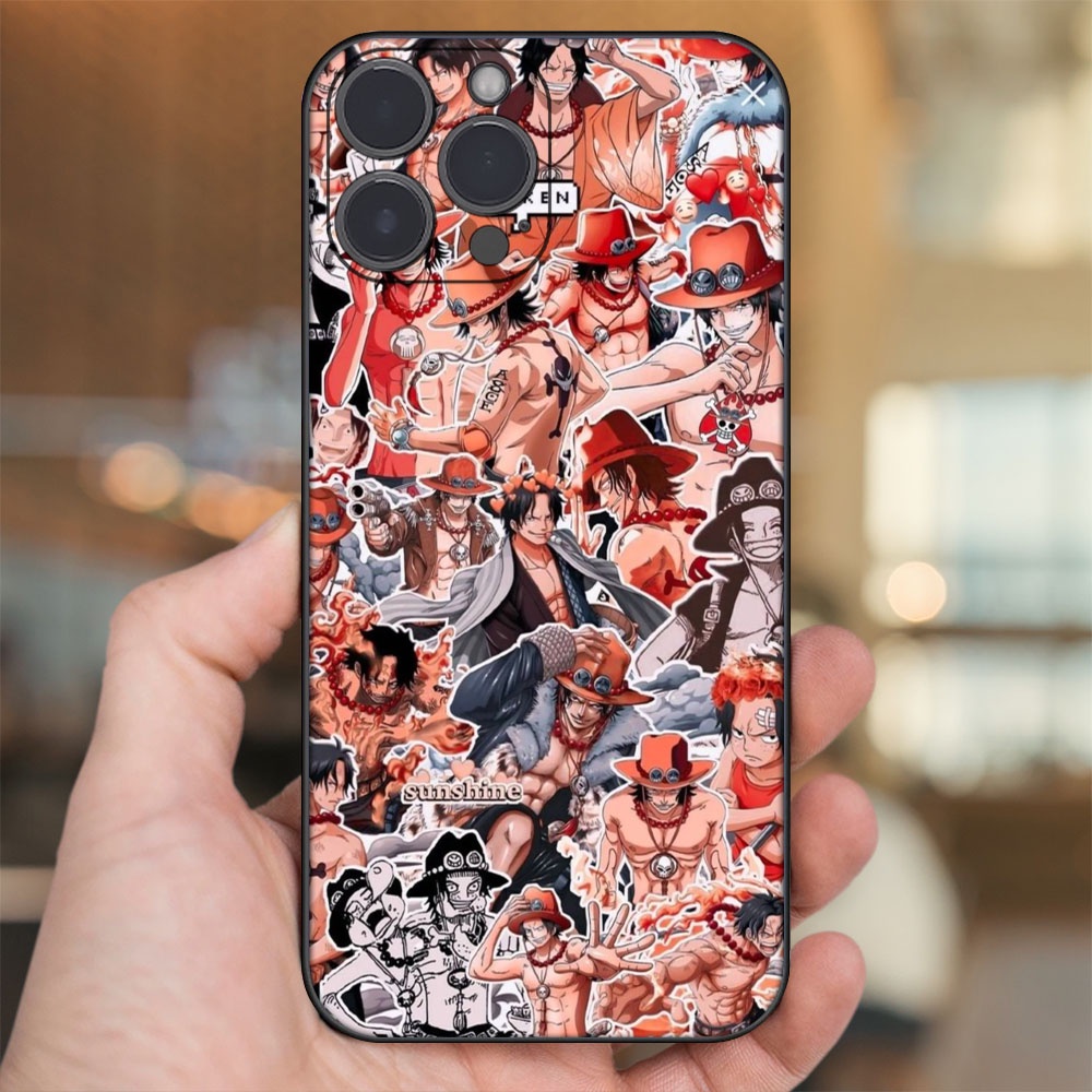 Ốp lưng iPhone 14 Pro Max dẻo đen cạnh vuông in hình Ace One Piece