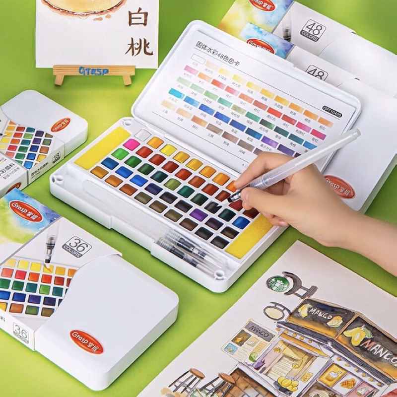 Màu Nước Solid Water Color Cao Cấp 12/18/24/36M Kèm Bút Nước