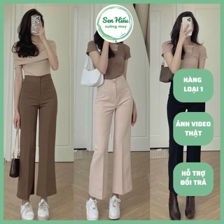 Quần ống rộng cạp cao dáng hơi loe nhẹ 1 cúc dài 95cm , Quần Tây Ống Loe nhẹ
