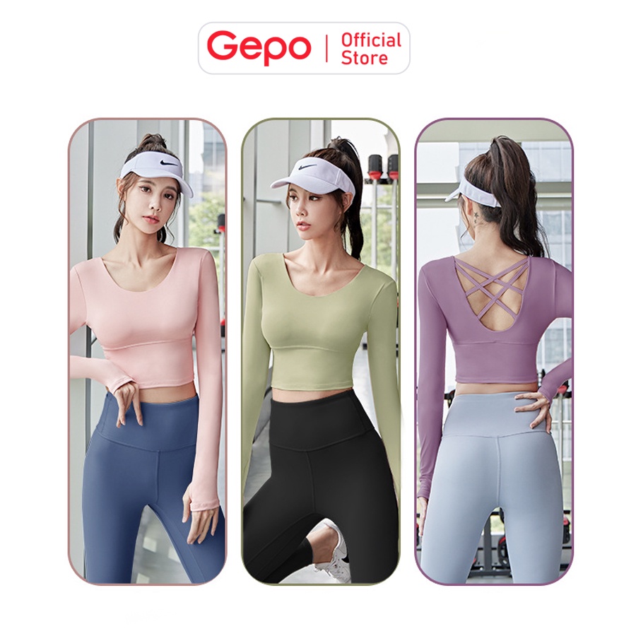 Áo Croptop Dài Tay Chuyên Tập Gym Yoga Có Miếng Đêm Ngực Ôm Sát Body GEPO GP215