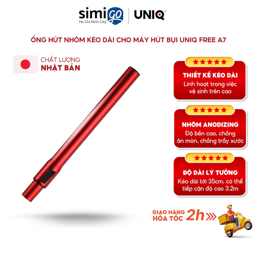 Ống hút nhôm nối dài dành cho máy hút bụi cầm tay không dây gia đình UNIQ Free A7 mini dùng pin sạc dung lượng cao