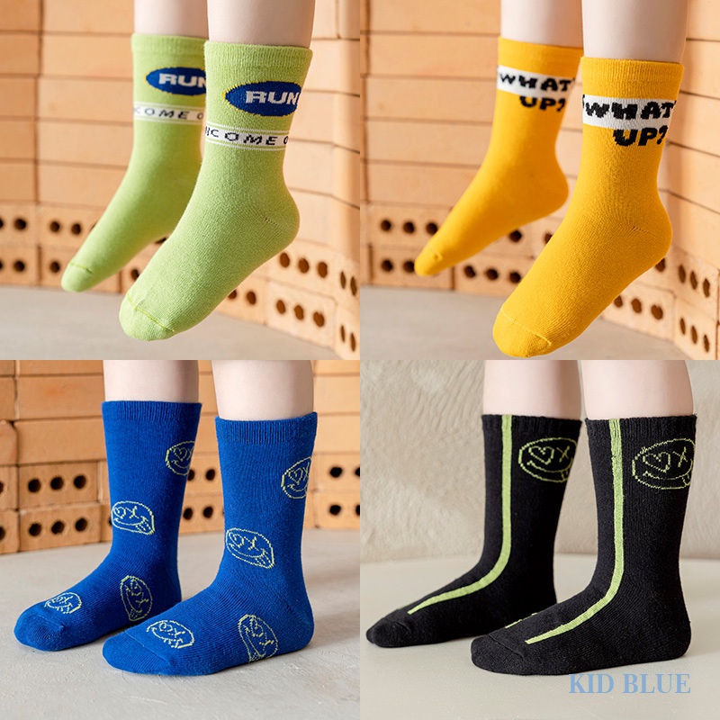 Set 4 Đôi Tất Cổ Cao In Chữ Hoạt Hình Dễ Thương Cho Bé