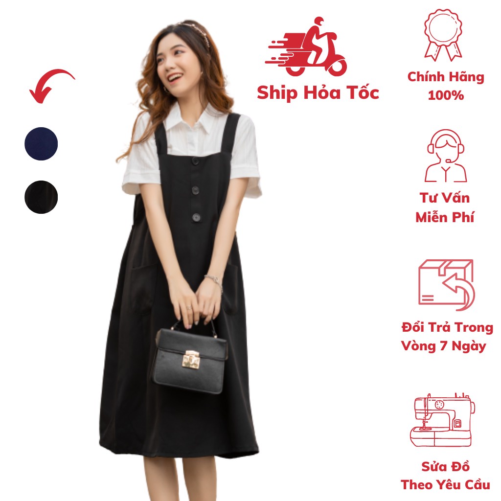 Set Yếm Bầu , Suông 3 Cúc , 2 Túi Cổ Vuông Mặc Thoải Mái Suốt Thai Kì & Sau Sinh