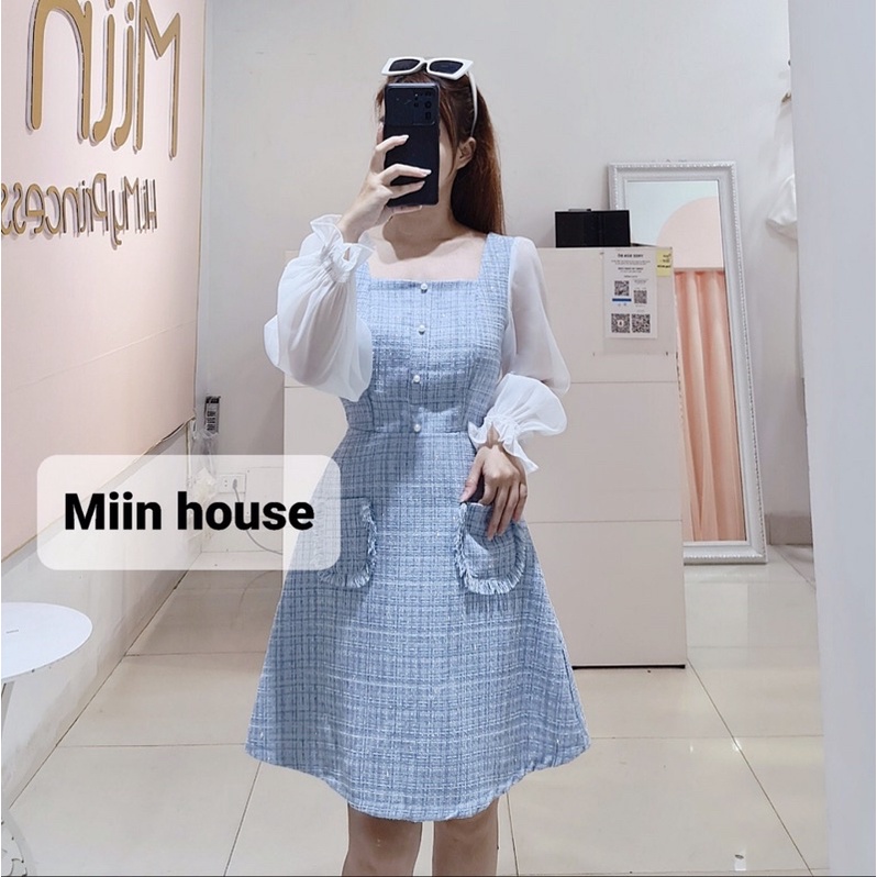 Váy dạ tweed 2 túi tay tơ