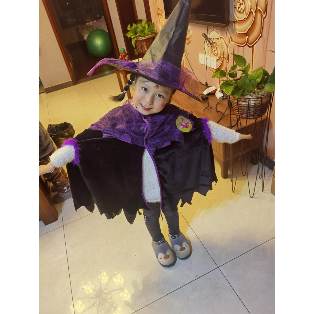 Áo Choàng Phù Thủy Hóa Trang Halloween Cho Bé Gái