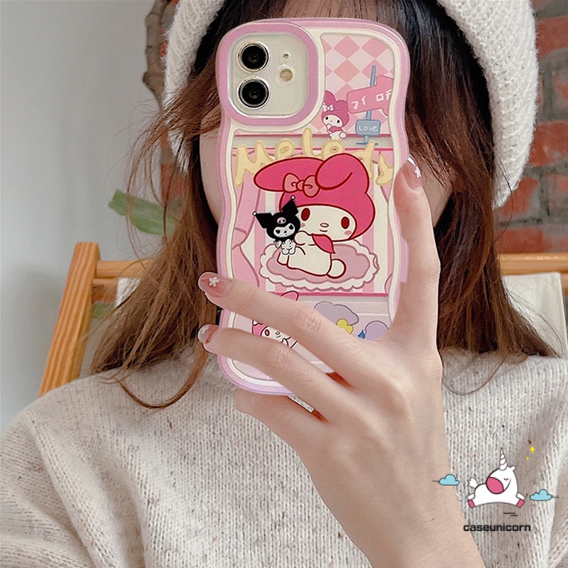 Ốp Điện Thoại Họa Tiết Kuromi Melody Viền Lượn Sóng Cho IPhone 11 14 12 13 Pro MAX XR X XS MAX 6 6s 7 8 14 Plus SE 2020