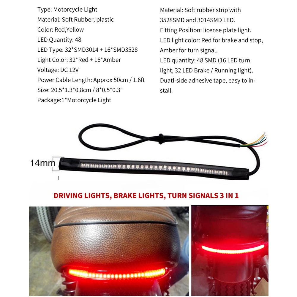 Thanh Đèn LED drl 48 Bóng 2835 3014 Gắn Đuôi Xe Mô Tô Màu Sắc
