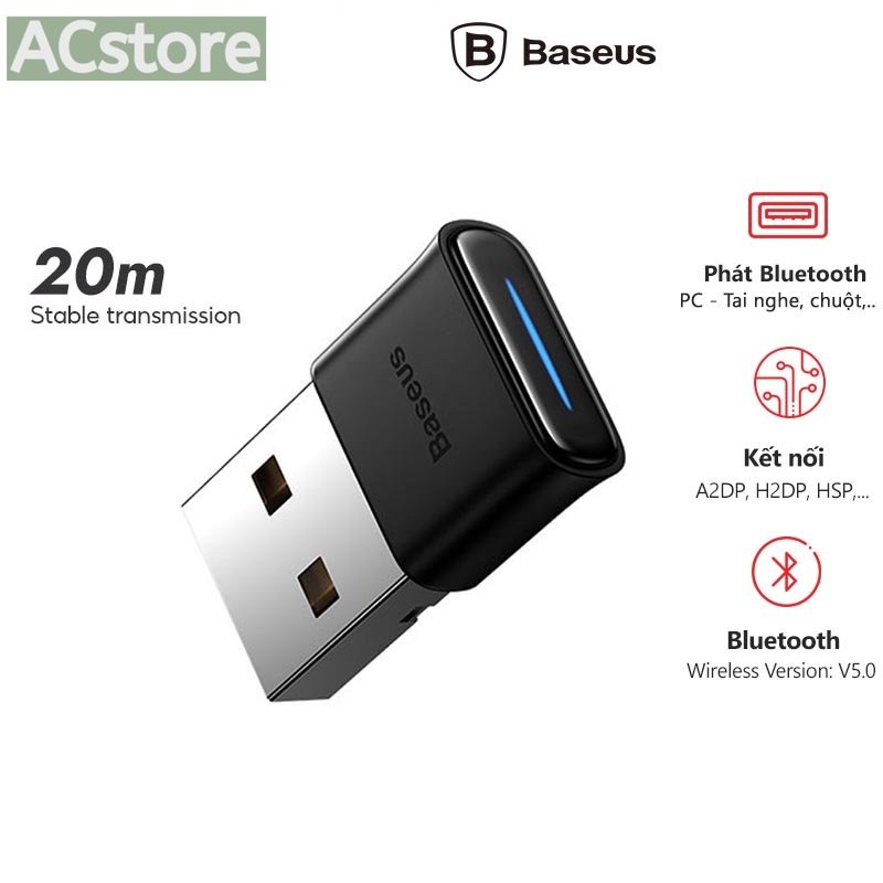 USB Phát Bluetooth 5.0 Cho PC BASEUS Wireless Adapter Phạm Vi Truyền 20m Kết Nối Cho Laptop, Bàn Phím, Chuột, tai nghe