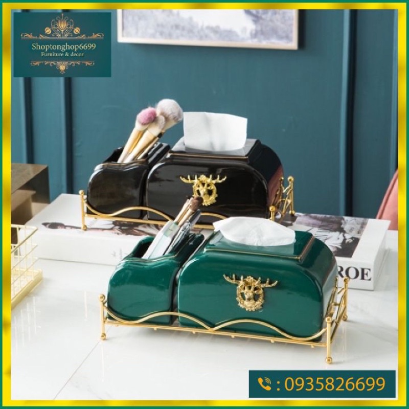 (Có sẵn ) hộp đựng giấy gốm sứ hình đầu hươu cao cấp