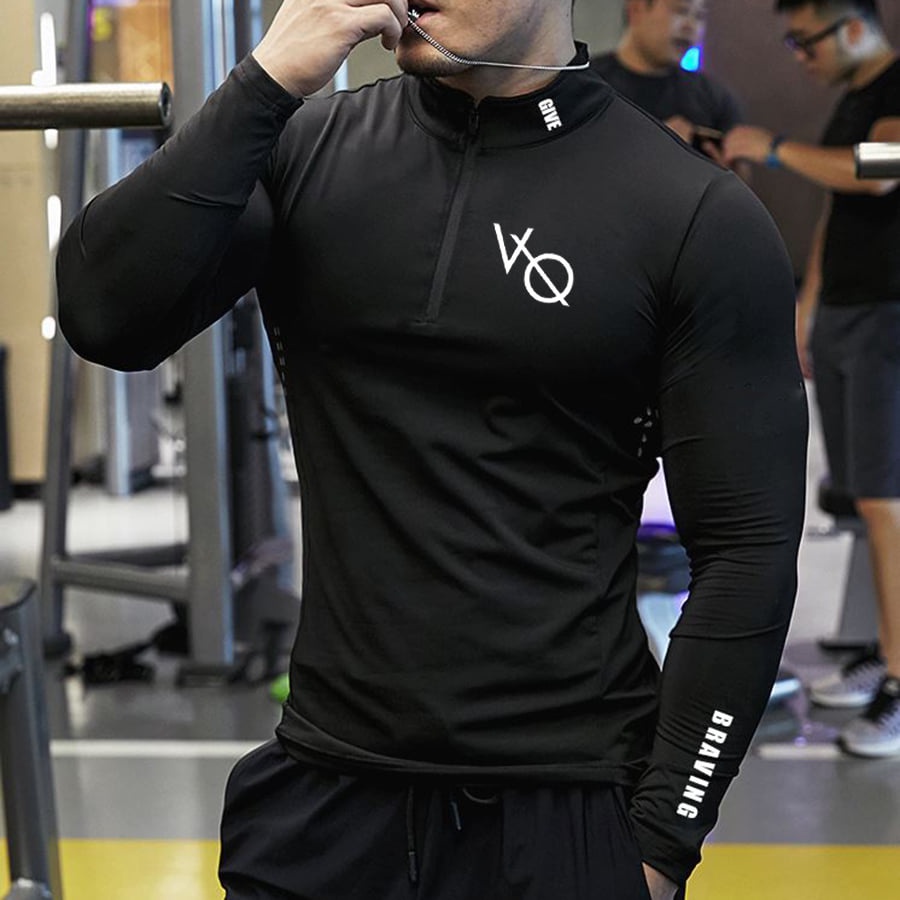 Áo Thể Thao Nam VQ Sport  thun lạnh tập gym cổ trụ dài tay vải thoáng mát co giãn chuẩn form Nam Tính