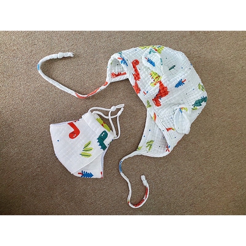 Mũ bonnet chất liệu xô muslin hoạ tiết xinh xắn cho bé