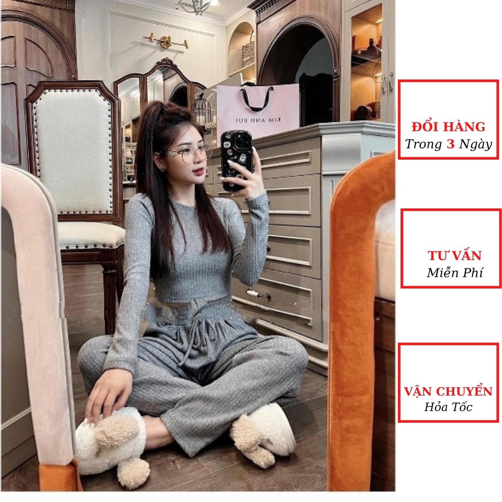 Set len nữ áo croptop dài tay kèm quần joggger thể thao thu đông ulzzang Hàn Quốc