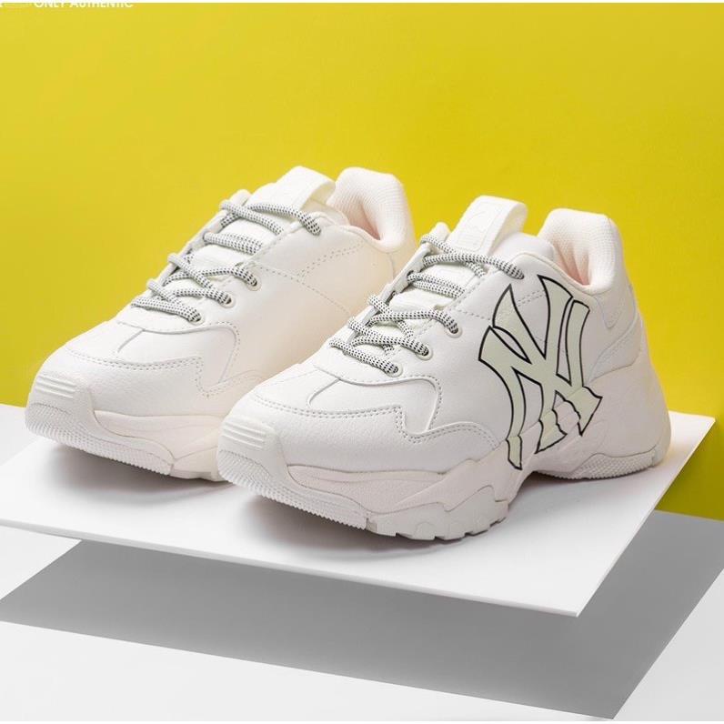 Giày Sneaker MLB Chunky NY Trắng, Giày Thể Thao Yankees Chữ Vàng Nam Nữ Da Bò Đế Độn 2 Lớp Cao Cấp Full Size