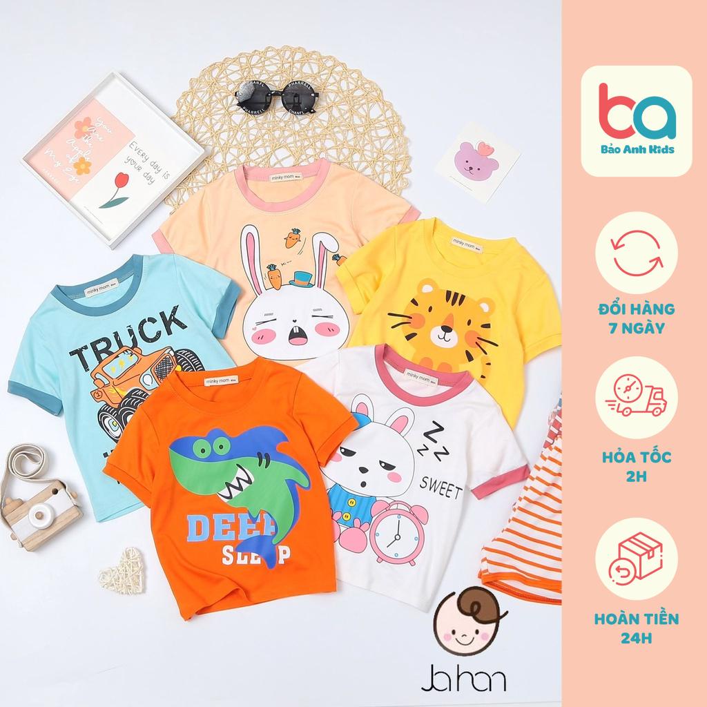 Bộ Cộc Tay Cho Bé Trai, Bé Gái Minky Mom Vải Thun Lạnh Họa Tiết Động Vật Quần Kẻ, Bộ Mặc Nhà Cho Bé - BCTL1