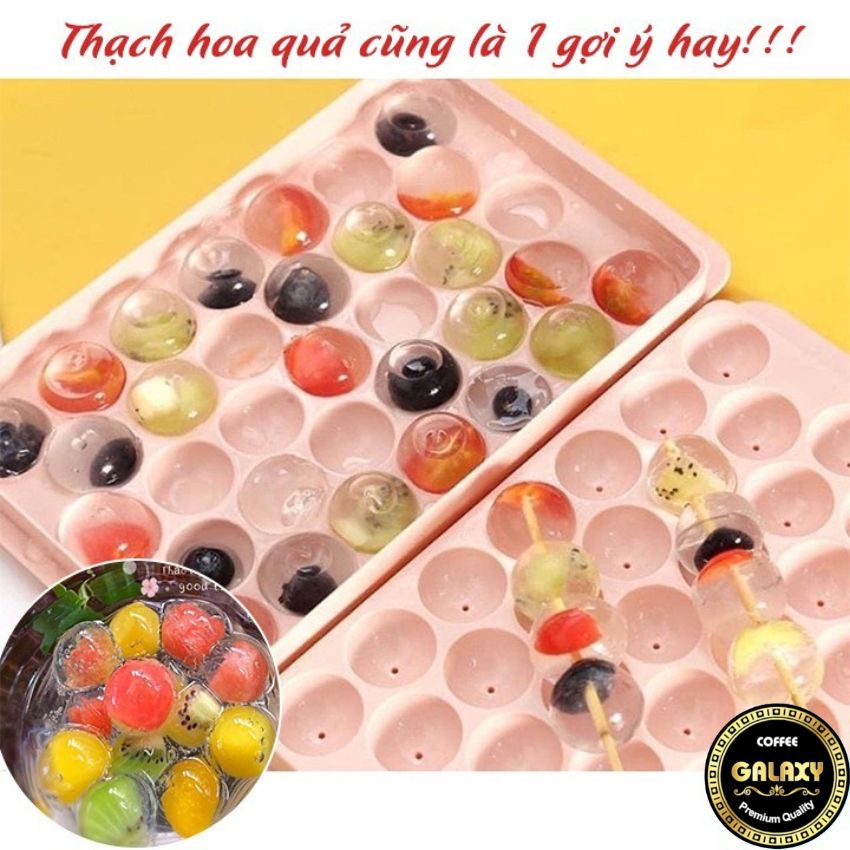 Khay đá bi tròn tủ lạnh 33 viên có nắp đậy Việt Nhật (6978), Khuôn làm thạch hoa quả hình bi tròn ngộ nghĩnh có bán sỉ.
