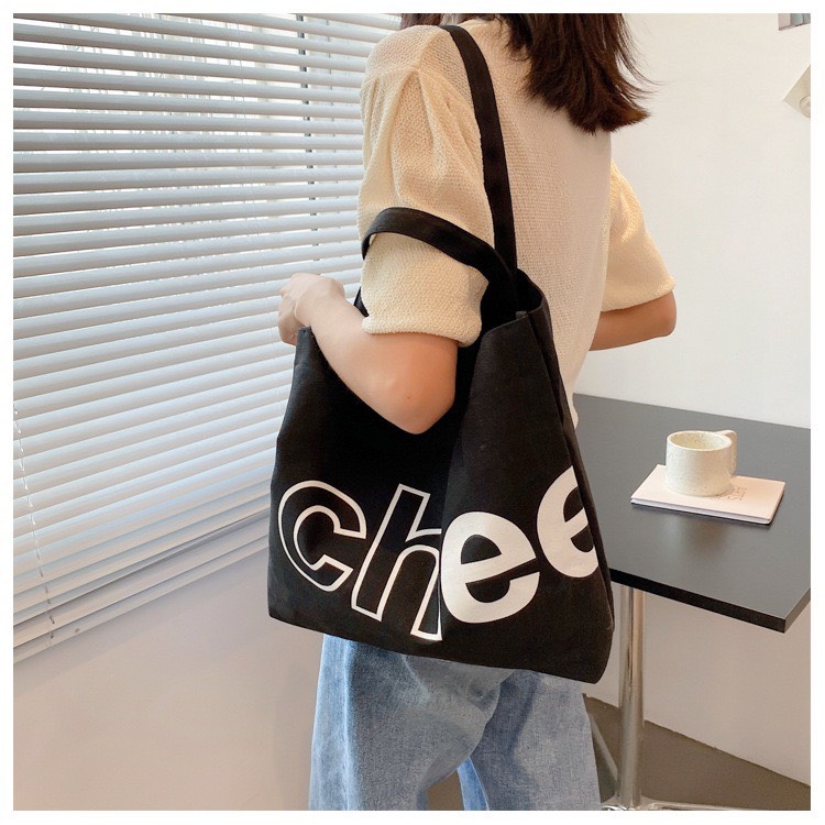 Túi tote vải canvas CHEE phong cách trẻ trung cá tính đựng vừa laptop 14inch có khoá kéo