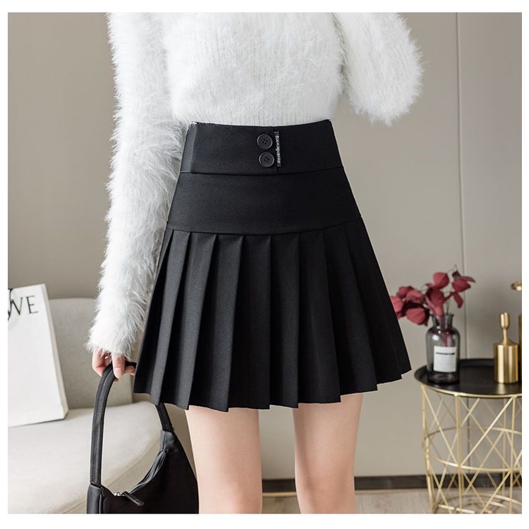 Chân Váy Ngắn Chữ a Xếp Ly Lưng Cao Co Giãn Màu Đen Thời Trang Cho Nữ