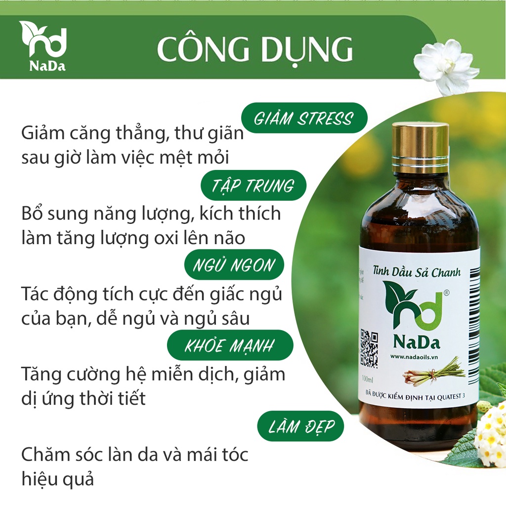 Combo 3 chai tinh dầu Nada kiểm định quatest 3 chai 10ml dễ ngủ, khử mùi