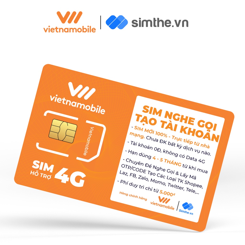 Sim Vietnamobile TK 0đ Có Thể Tạo Tài Khoản Shopee, Fb, Zalo, Laz, Momo, Tw, Tele, WS, Game... KHÔNG CÓ 4G