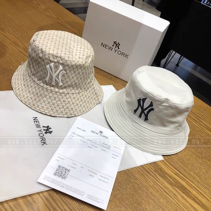 Mũ Nón Bucket NY Hai Mặt, Họa Tiết Monogram In Nổi, Phong Cách Năng Động Trẻ Trung