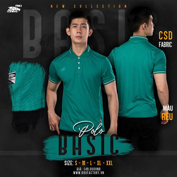 Áo Polo Thể Thao Áo Di Chuyển Đá Banh Riki Basic màu Xanh Rêu - Vải Thể Thao Poly Cá Sấu, Thoáng Khí, Thấm Hút Mồ Hôi