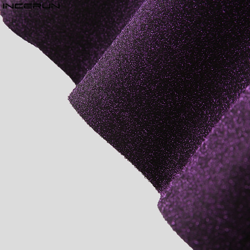 Áo thun INCERUN tay dài cổ lọc màu bạc/tím phong cách mùa thu thời trang sành điệu cho nam