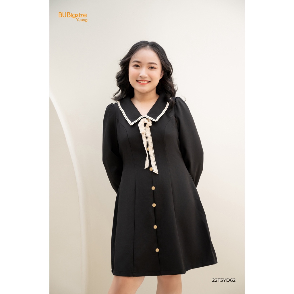 Đầm phối ren cúc dừa tay dài BIGSIZE (55kg đến 95kg) - 22T3YD62 - [BU Bigsize Young]