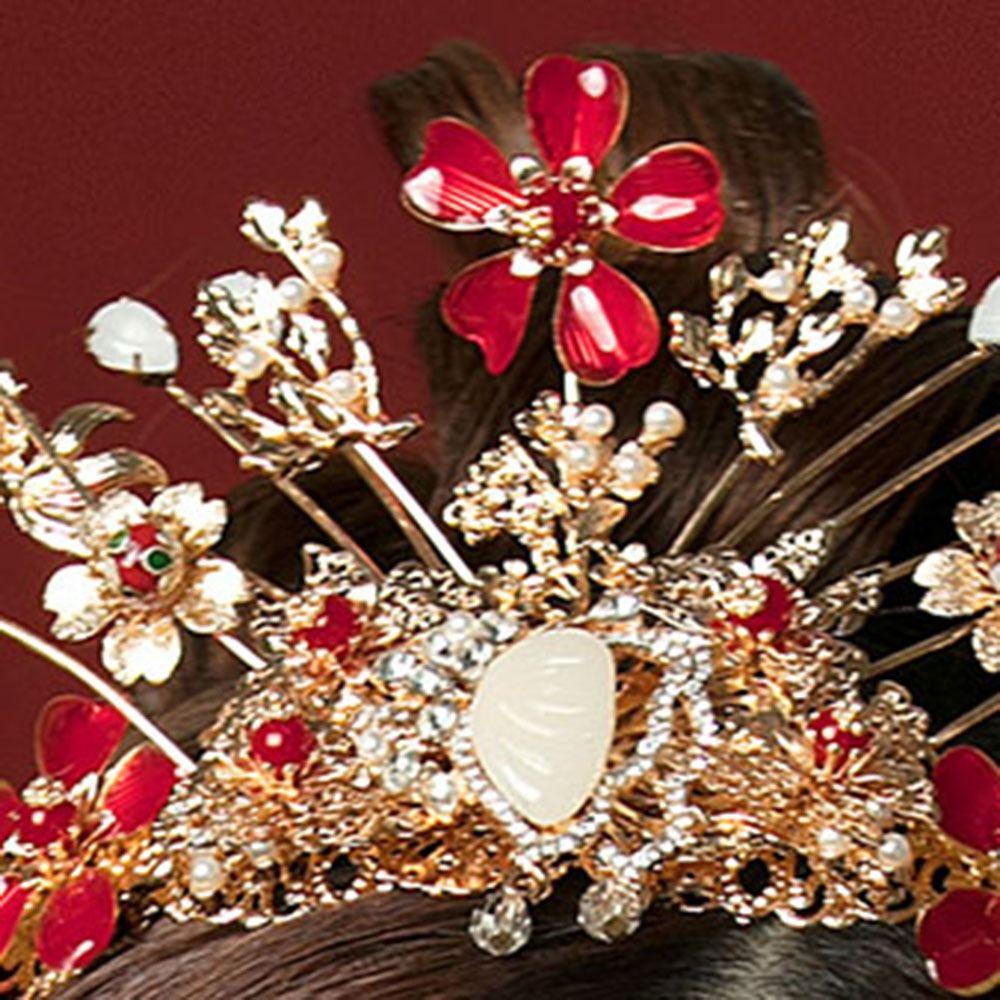 Cài Tóc Hình Vương Miện Phối Tua Rua Phong Cách Trung Hoa Cổ Điển